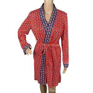 Vtg 70s Dorian Leo Narducci Red Blue Geometric Mod Wrap Dress SZ M